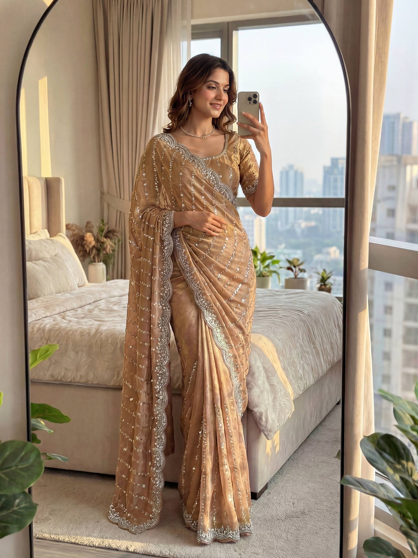Lehenga Mart Designer Bollywood Style Party Wear Saree-Cream
