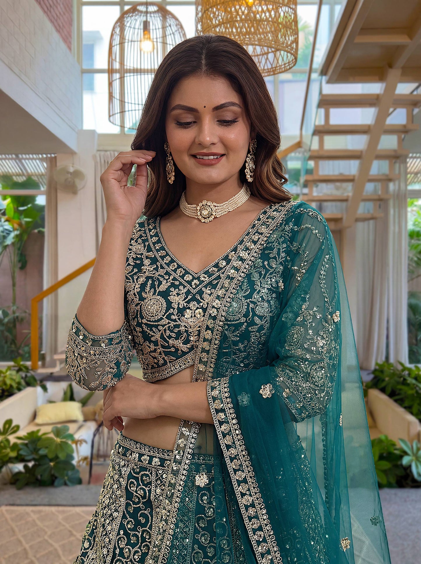 Lehenga Mart Net Lehenga With Cording Embroidery Work-Rama