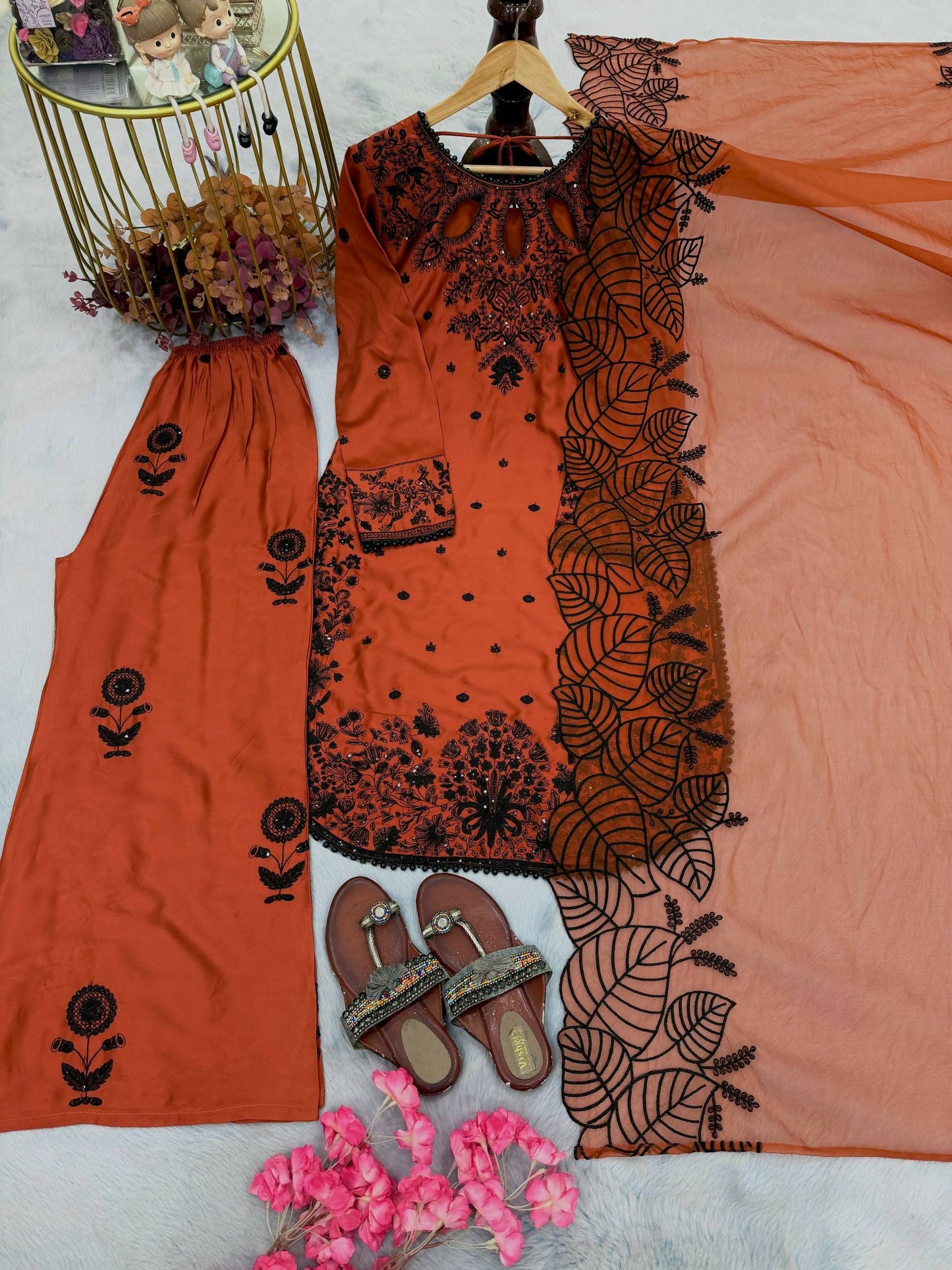 Teeya Creation Womens Trending Stylish Kurta Palazzo Set - Orange