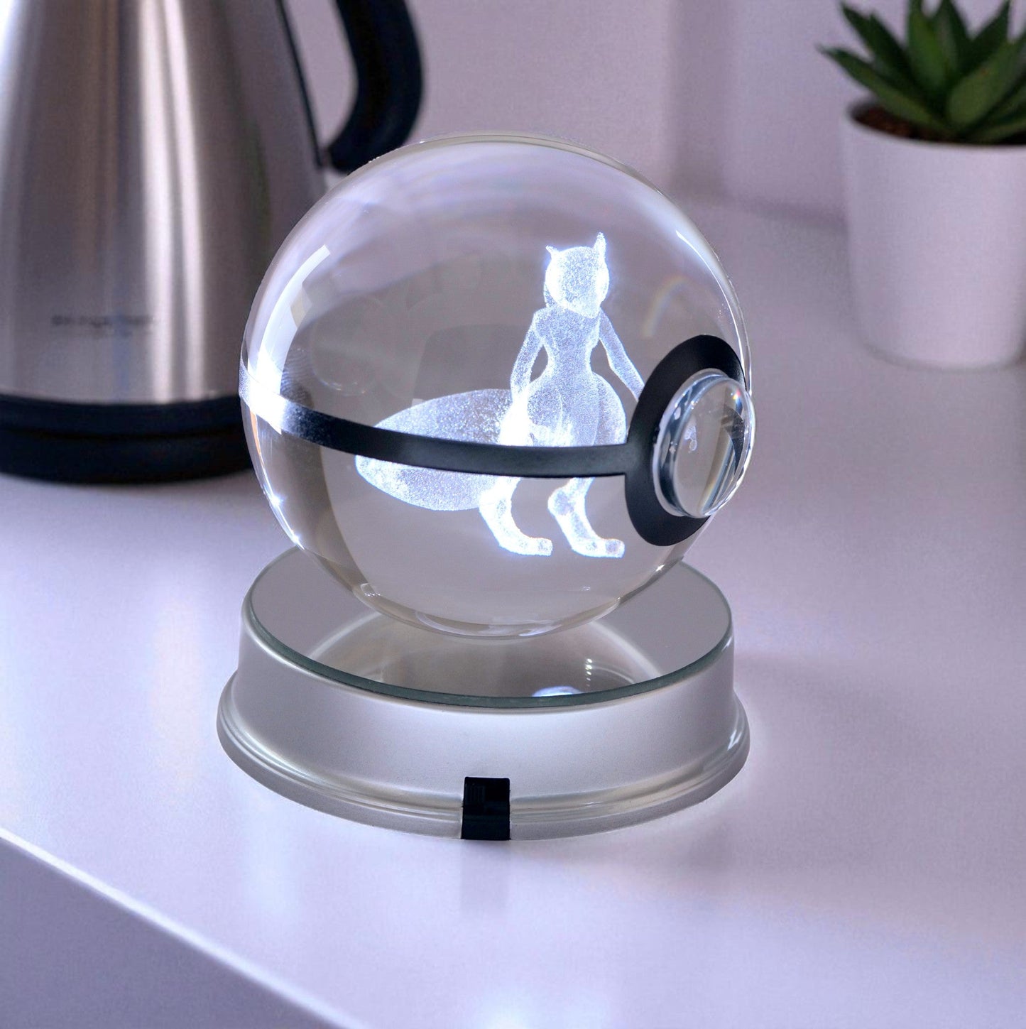 Pokémon Mewtwo Crystal Poké Ball 3D Laser Engraved Figurine | Color Changing LED Night Lamp |PVC| Collectible by ShoppingNest