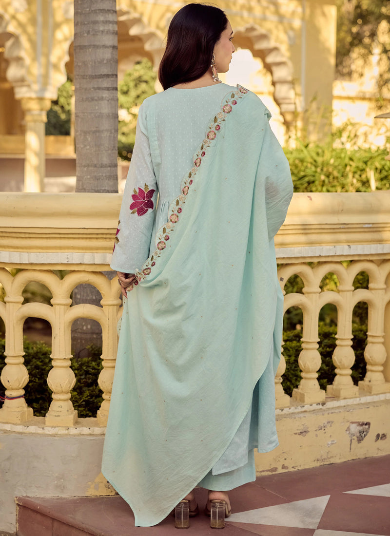 Vegaa Fashion Sea-Green Embroidered Chanderi Anarkali Suit