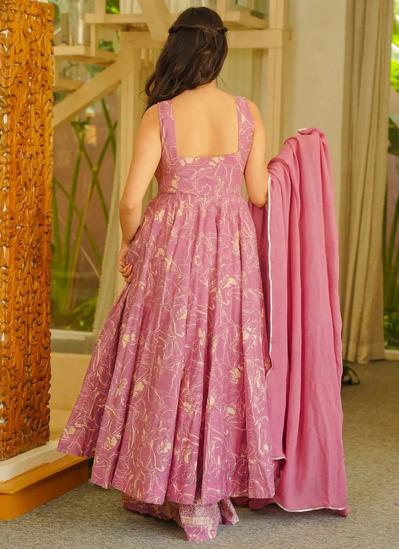 Vegaa Fashion Pink Printed Muslin Salwar Suit