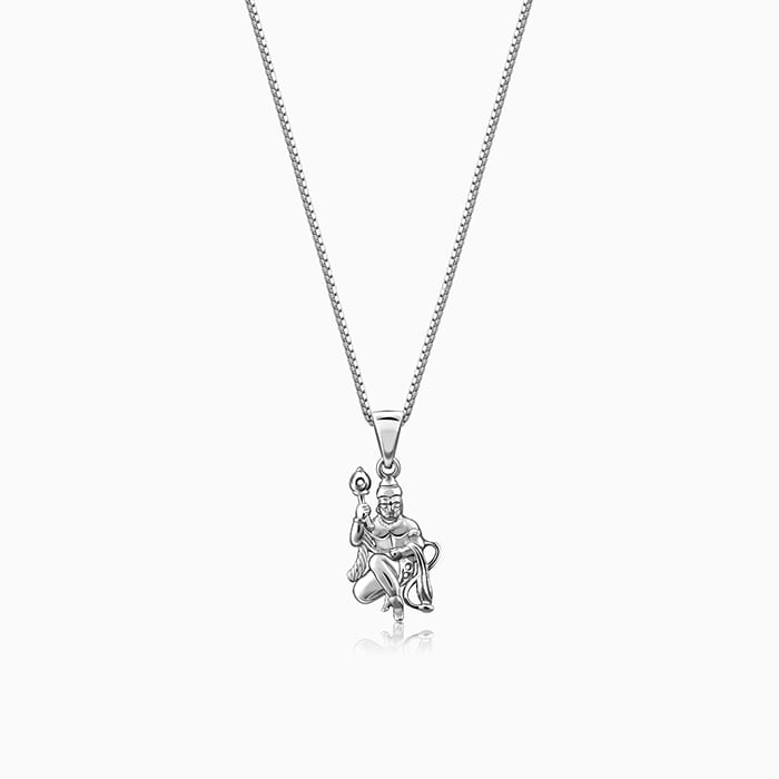 Silver Anjaneya Pendant With Box Chain For Him