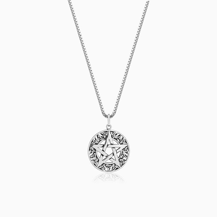 Oxidised Silver Star Pendant With Box Chain For Him