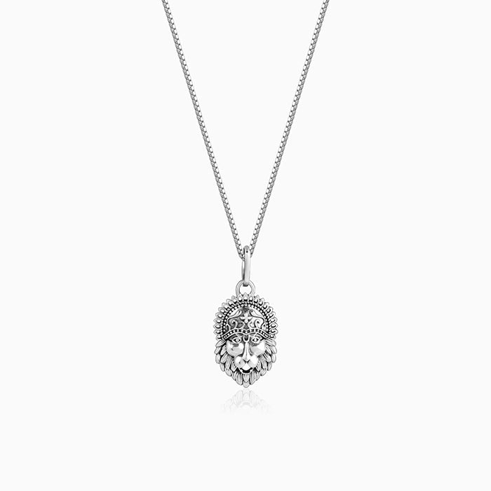 Oxidised Silver Narasimha Crown Pendant With Box Chain For Him