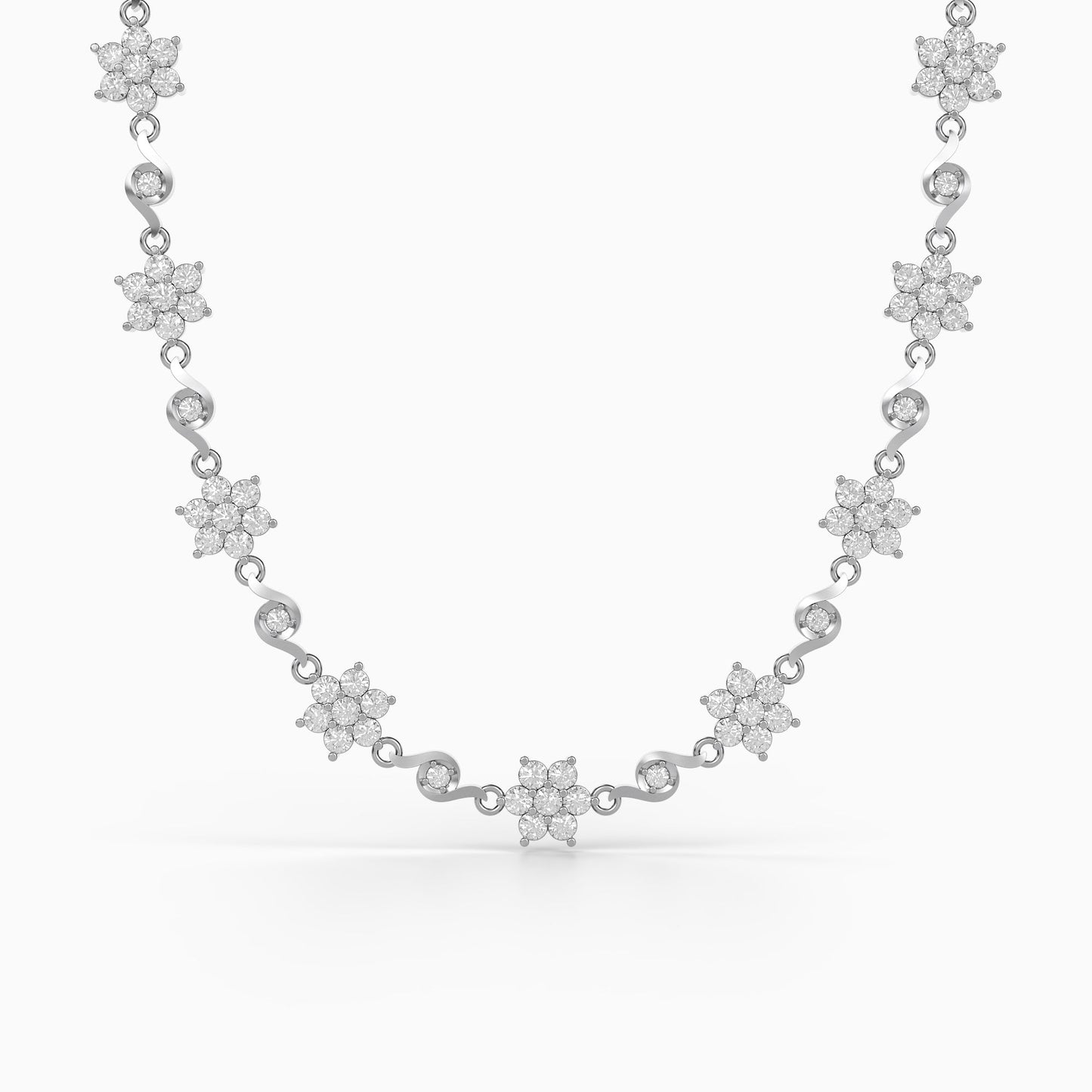 Silver Beauty of Floral Choker Necklace