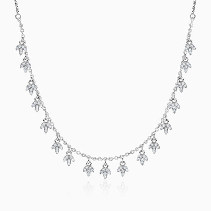 Silver Leaf Fringe Choker Necklace