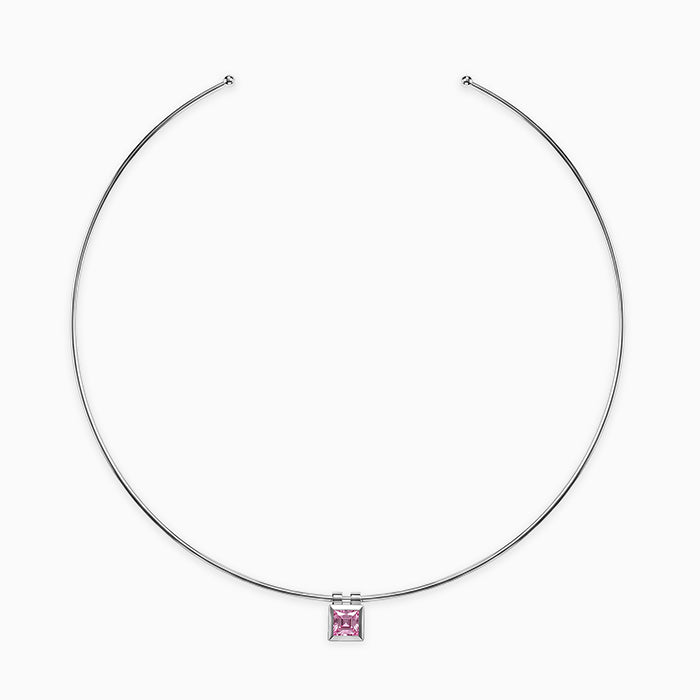 Silver Pink Zircon Square Hasli Necklace