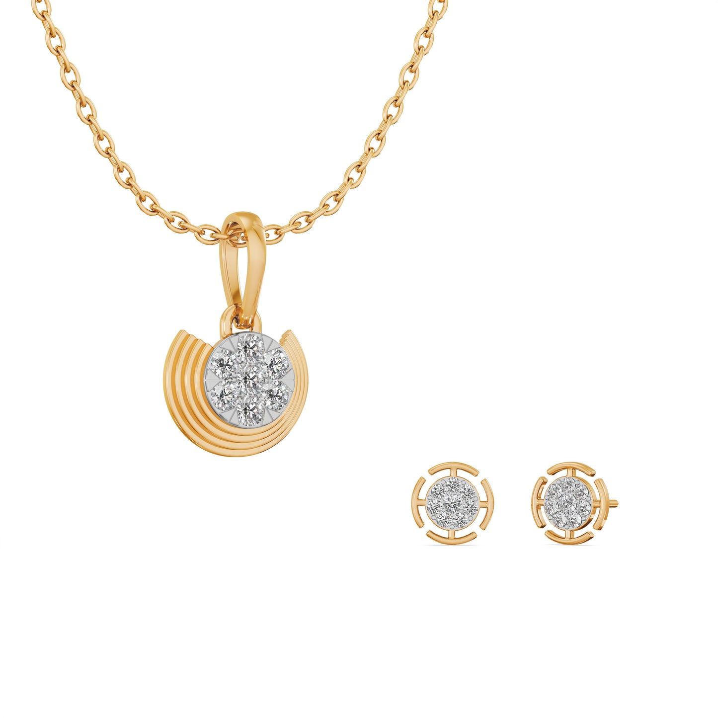 Sunray Bloom 9KT Gold Laboratory Grown Diamond Pendant Set