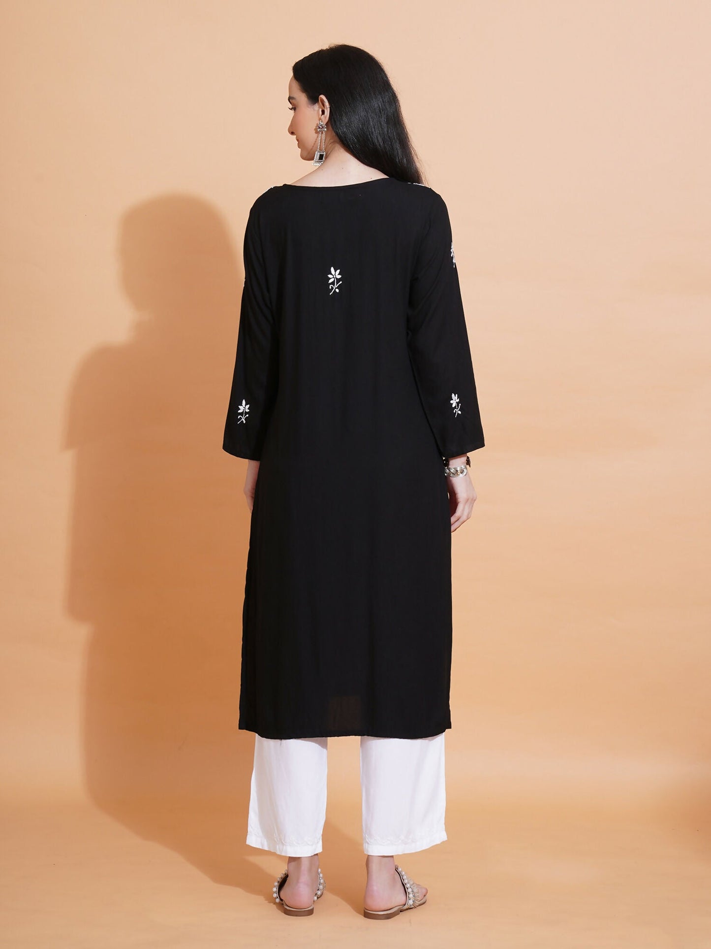 Pahnaz Luxury Rayon Chikankari Long Kurti-Black