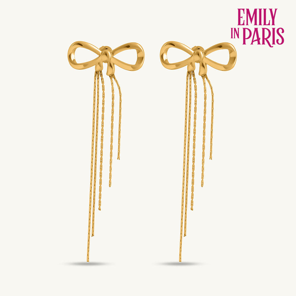 Gold Bow and Tassel Dangler Earrings