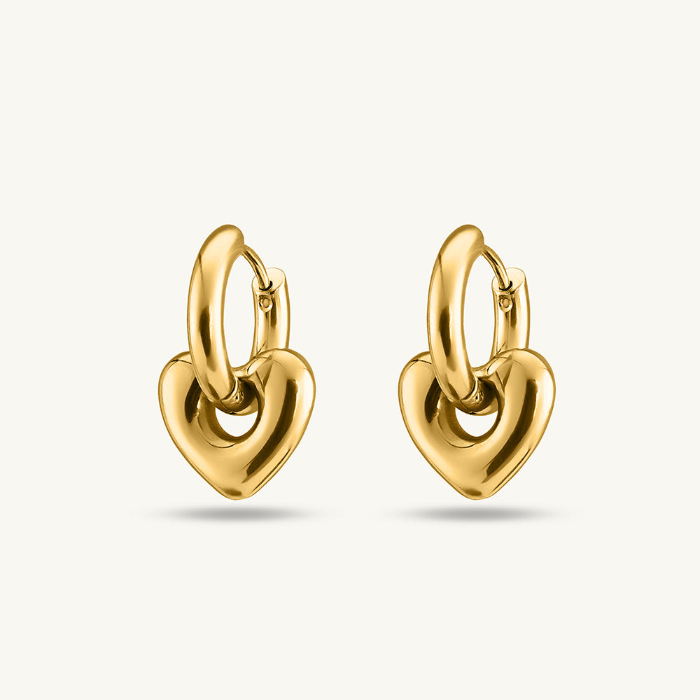 Gold Heart Hoop Drop Earrings