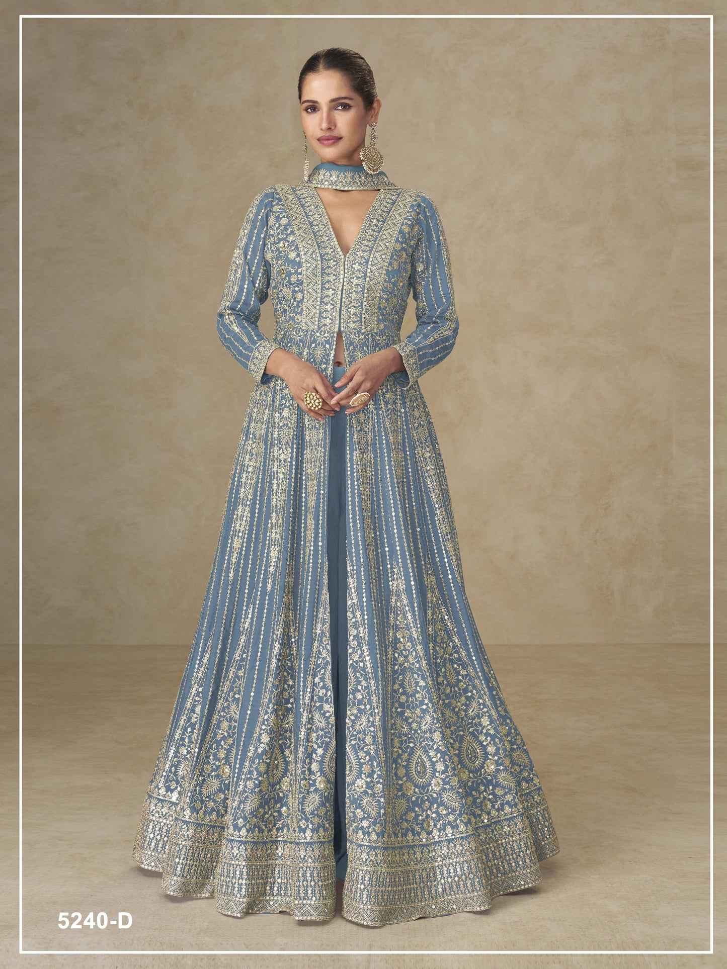 Teeya Creation Blue Color Chinon Silk Heavy Embroidery Work Party Wear Long Gown