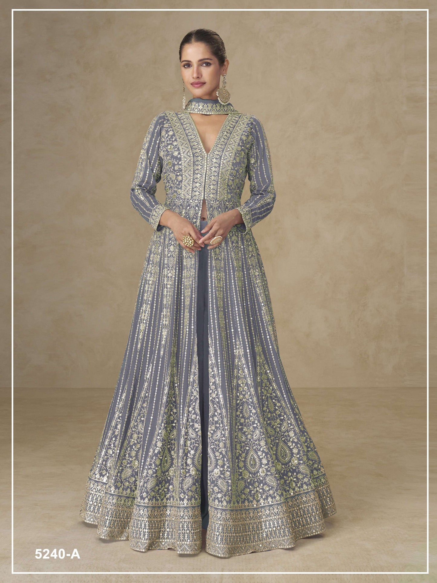 Teeya Creation Lavender Color Chinon Silk Heavy Embroidery Work Party Wear Long Gown