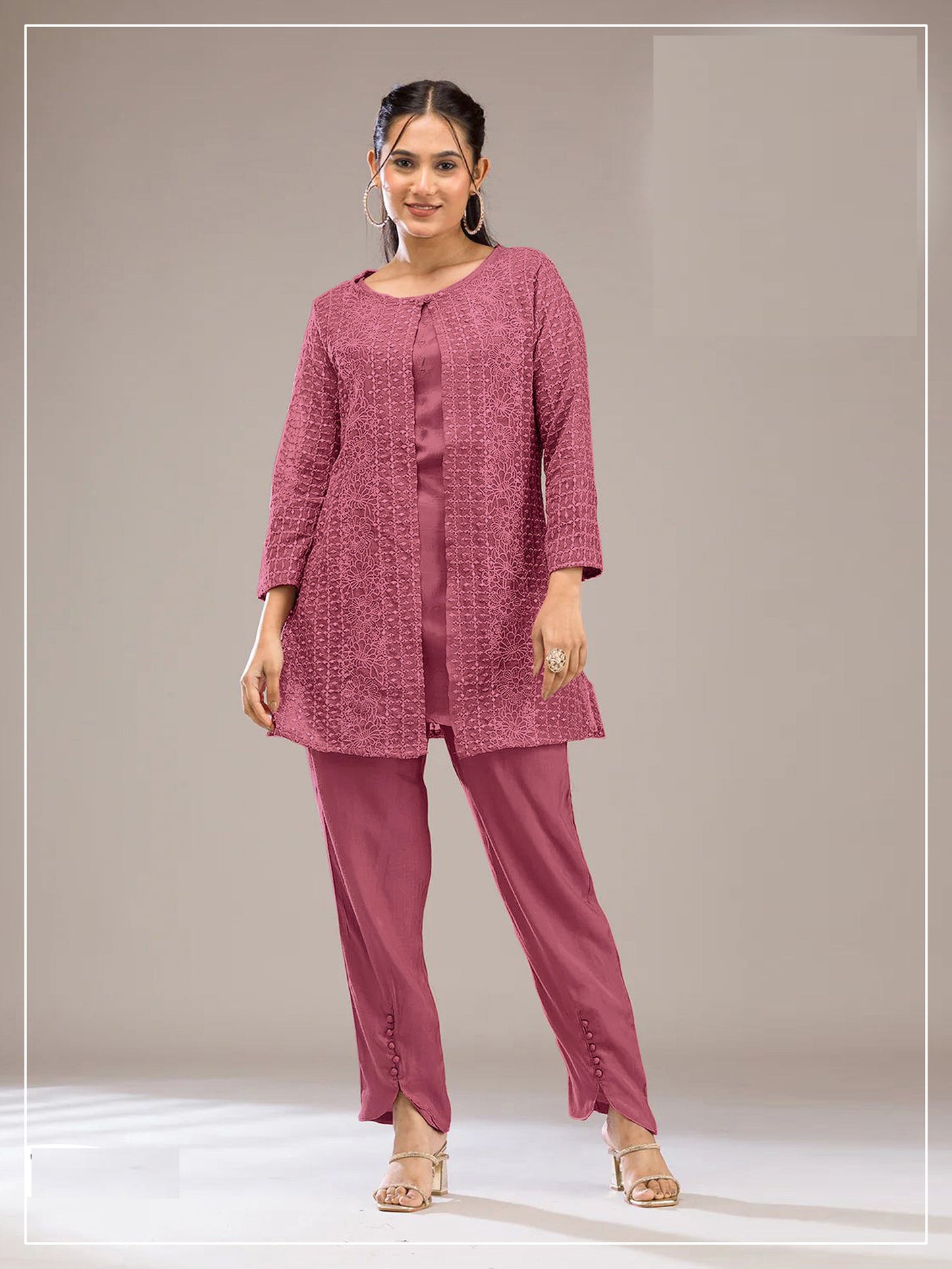 Teeya Creation Pink Color Faux Georgette Party Wear Designer Co Ord Set