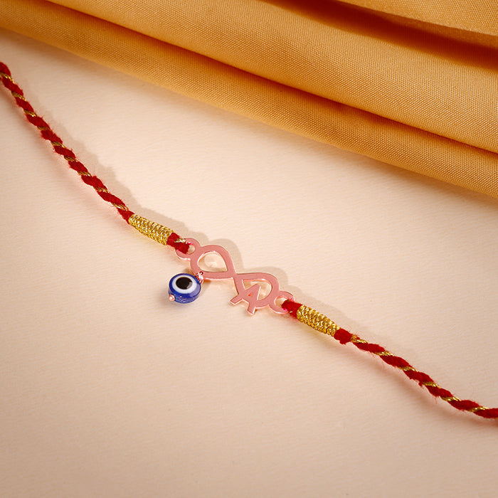 Rose Gold Personalised Initial Infinity Evil Eye Rakhi