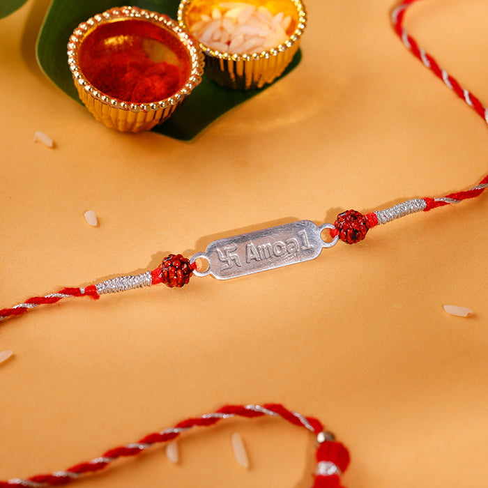 Silver Personalised Name Plate Rudraksh Rakhi