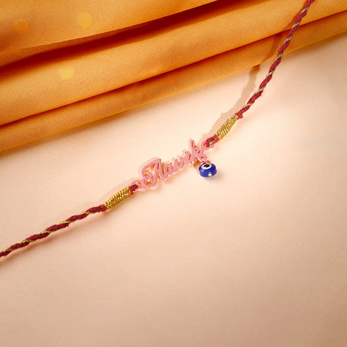 Rose Gold Personalised Name Nazar Battu Rakhi
