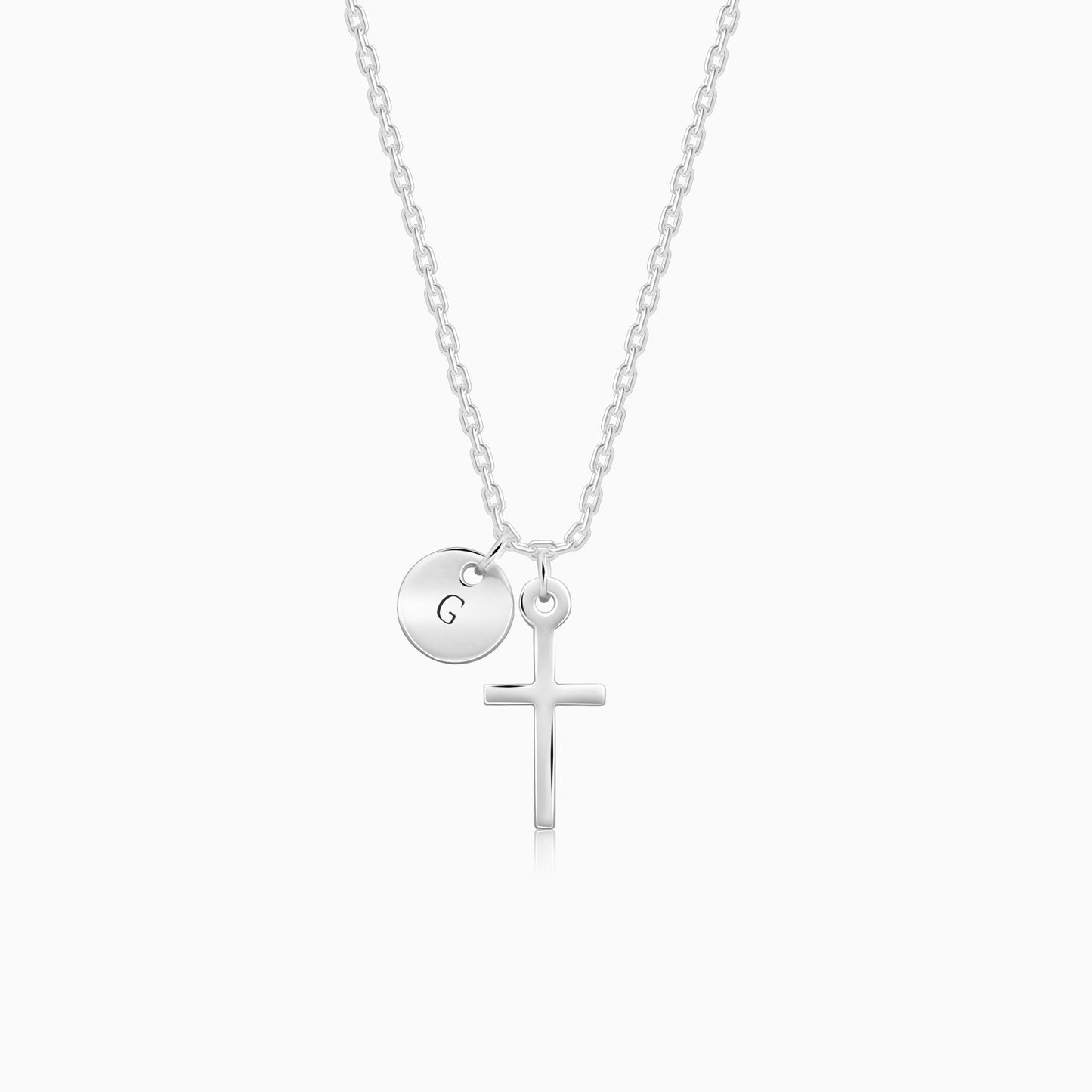 Silver Personalised Halo Cross Pendant With Link Chain