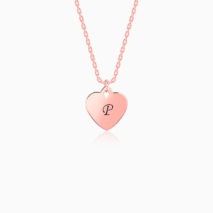 Rose Gold Personalised Heart Initial Pendant With Link Chain