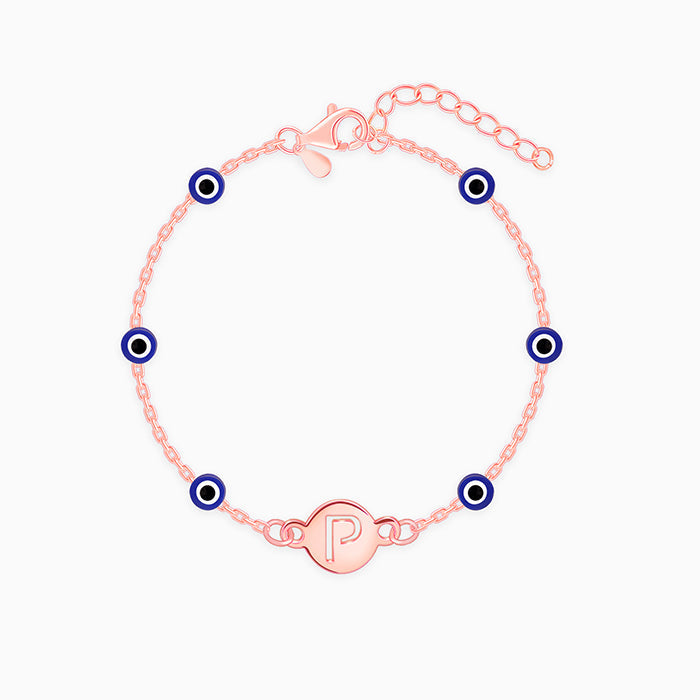 Rose Gold Personalised Evil Eye Initial Bracelet