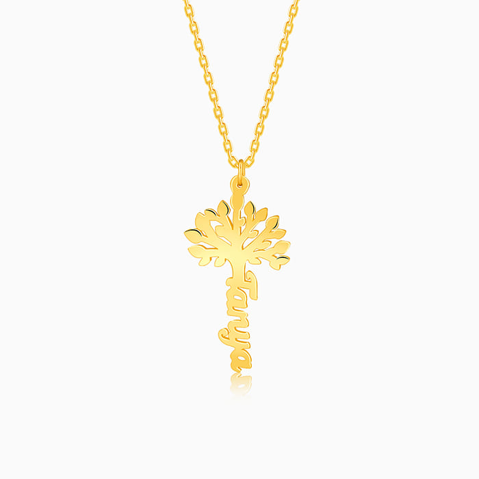 Golden Personalised Tree of Names Pendant with Link Chain