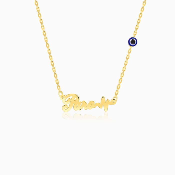 Golden Personalised Evil Eye Heartbeat Necklace