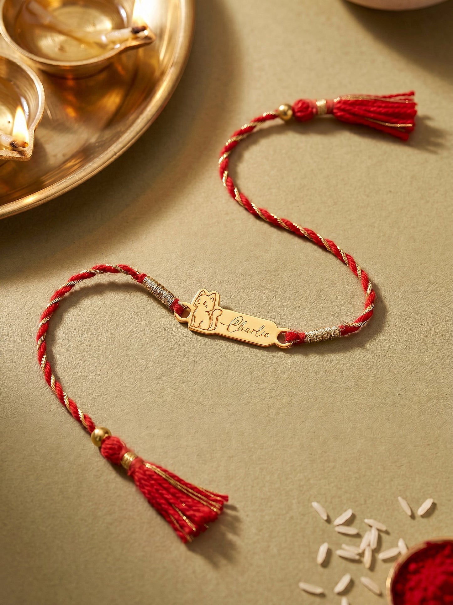 Golden Personalised Kitty Love Rakhi