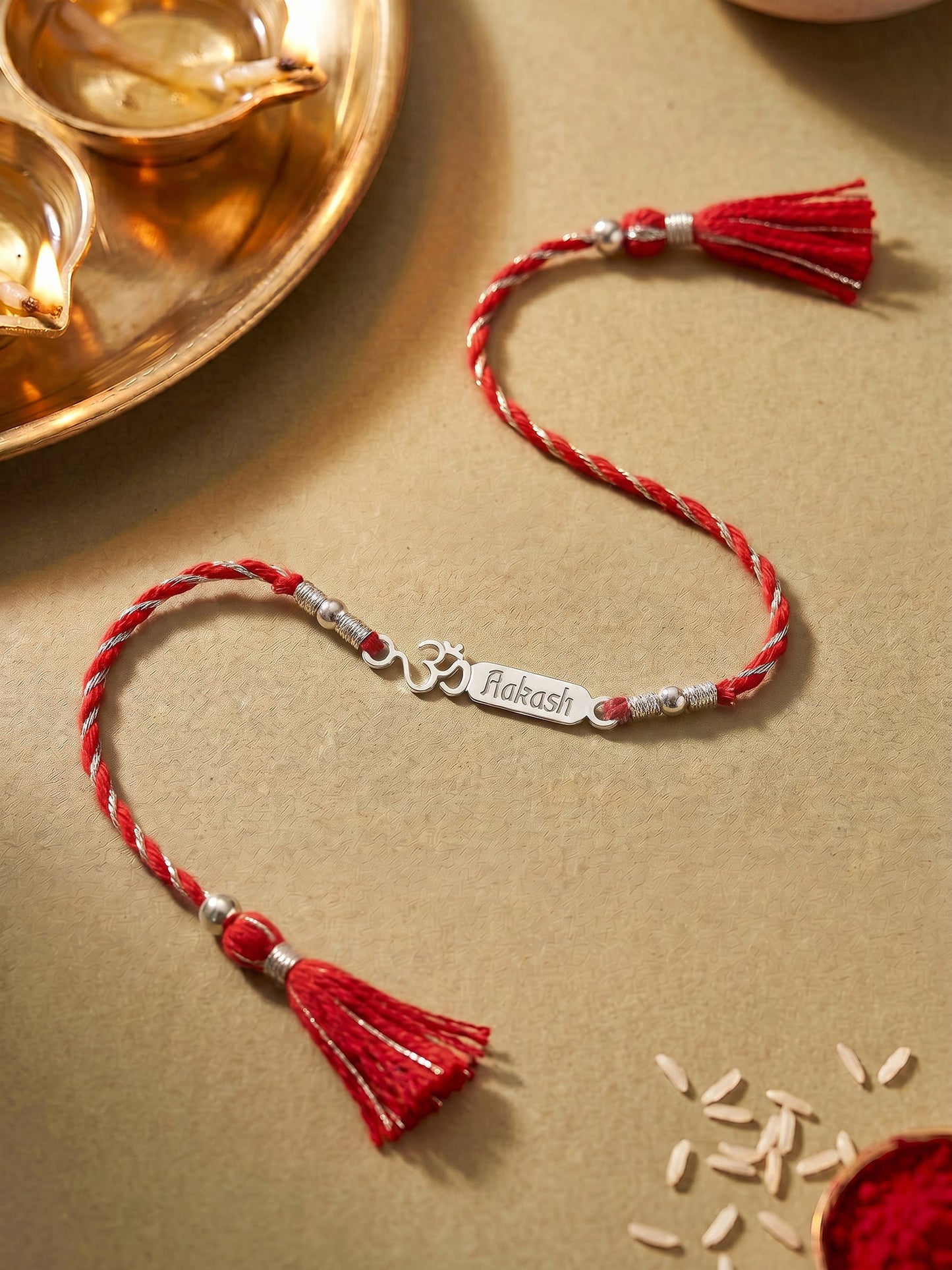 Silver Personalised Om Blessing Rakhi