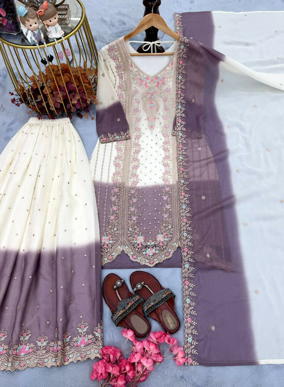 Teeya Creation New Trending Heavy Dual Tone Peding Star Georgette Purple Kurta Set