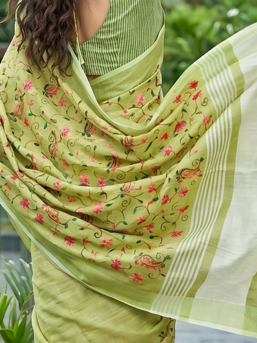 Shree Shyam Fashion Yellow Green Linen Saree