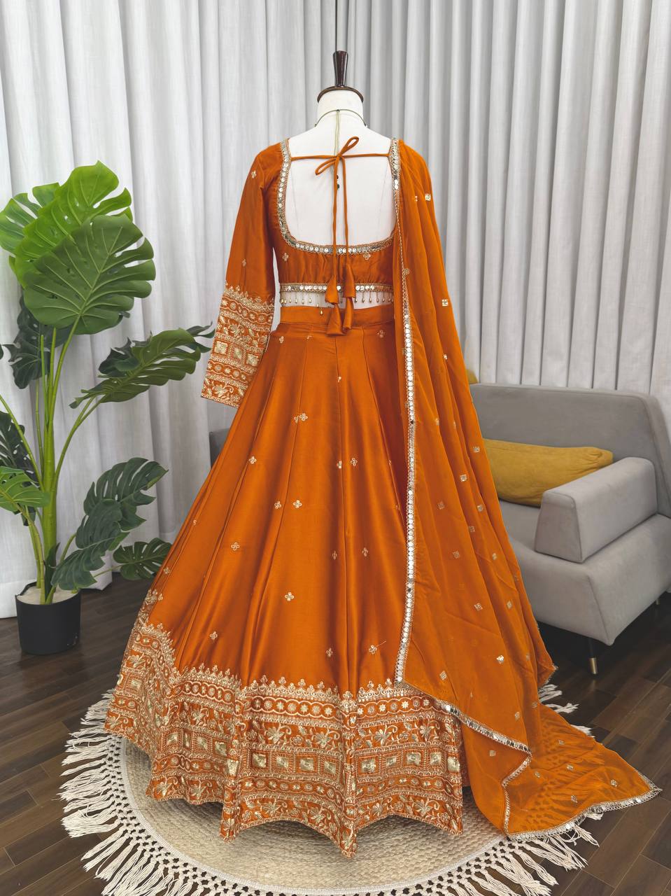 Prazu Fashion Orange Jatan Silk Thread With Sequence Designer Lehenga
