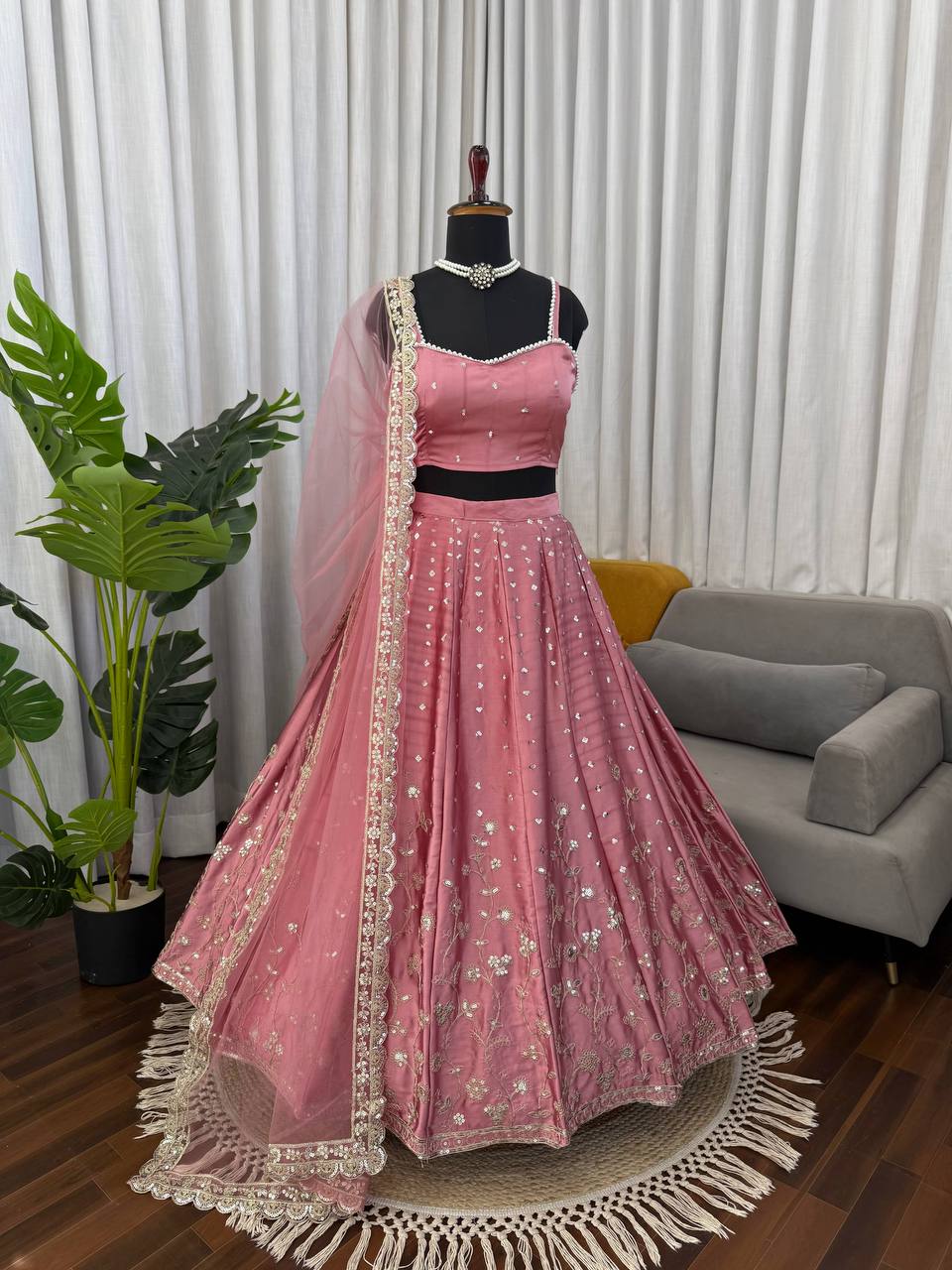 Prazu Fashion Onion Pink Jatan Silk Coding With Sequence Designer Lehenga