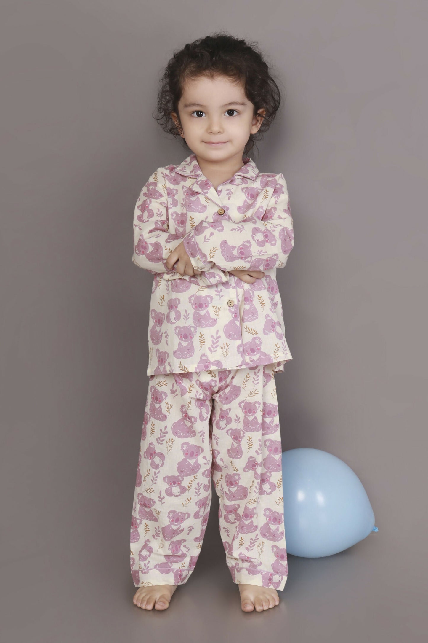 Breathables Kids Cotton Night Suit White & Pink Teddy Shirt & Pyjama Co-Ord Set For Boys & Girls