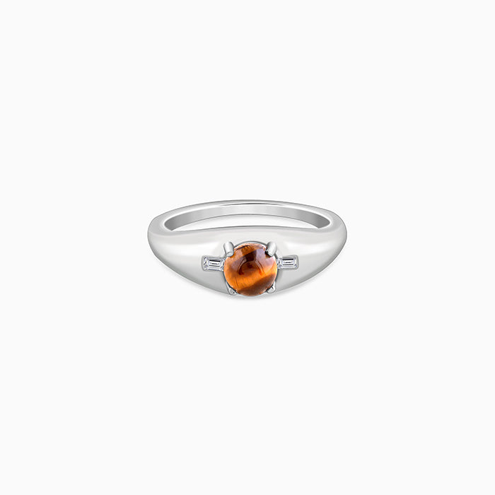Silver Tiger Eye Ring For Him (Size 20)