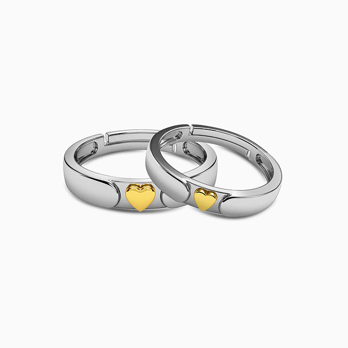Dual Tone Heart Silver Couple Ring
