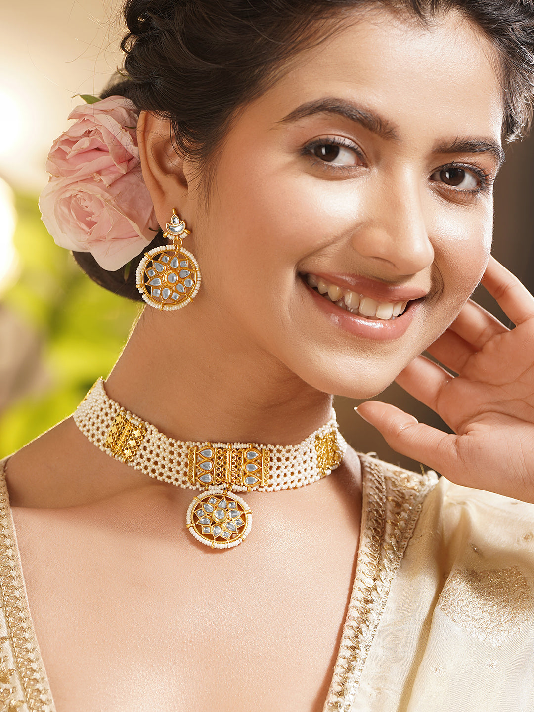 Traditional Kundan Pearl Statement Choker Set