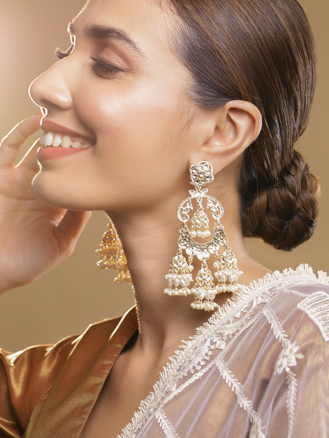 Divine White Kundan Chandelier Jhumka