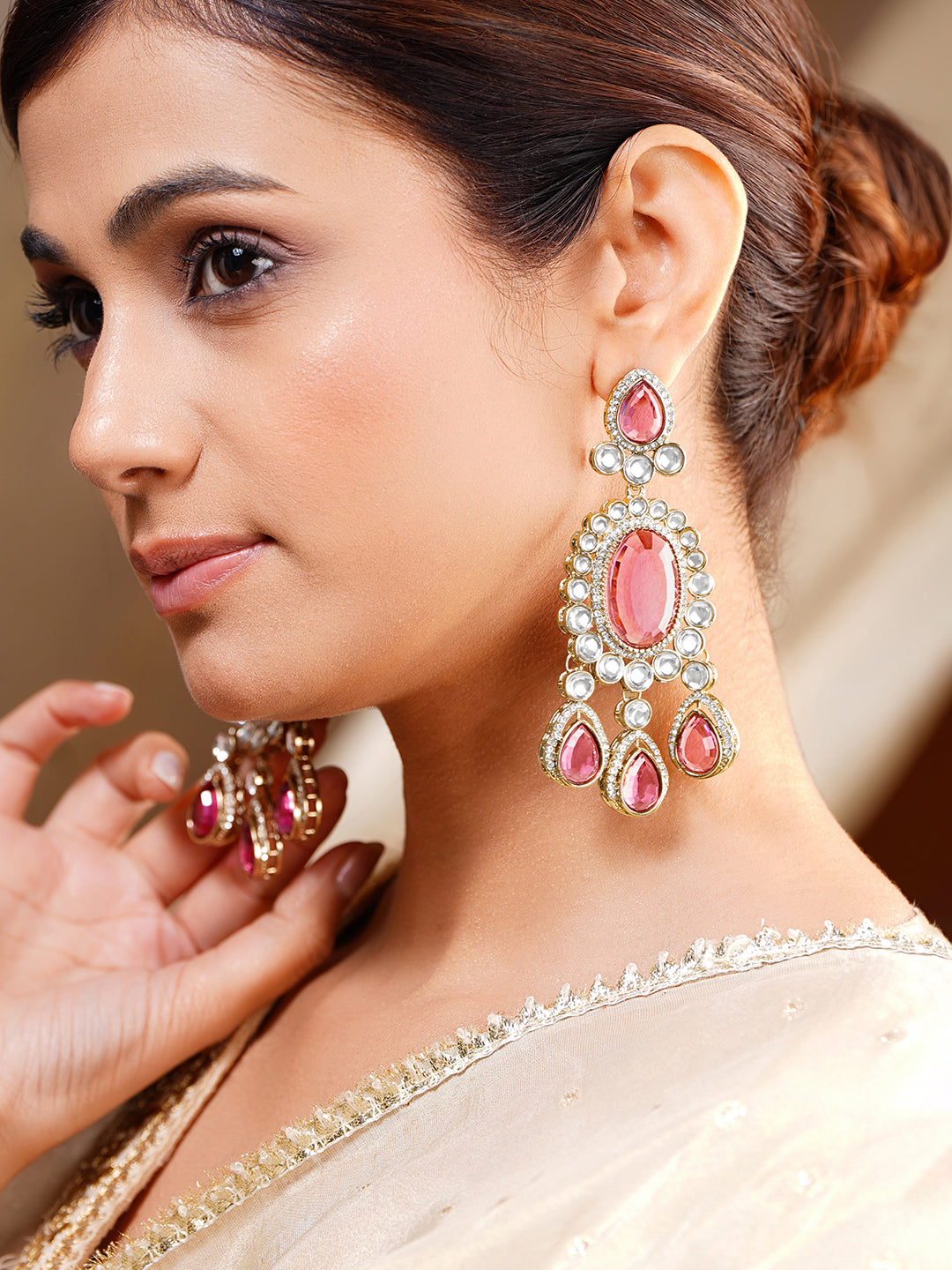Pink Gemstone Chandelier Earrings