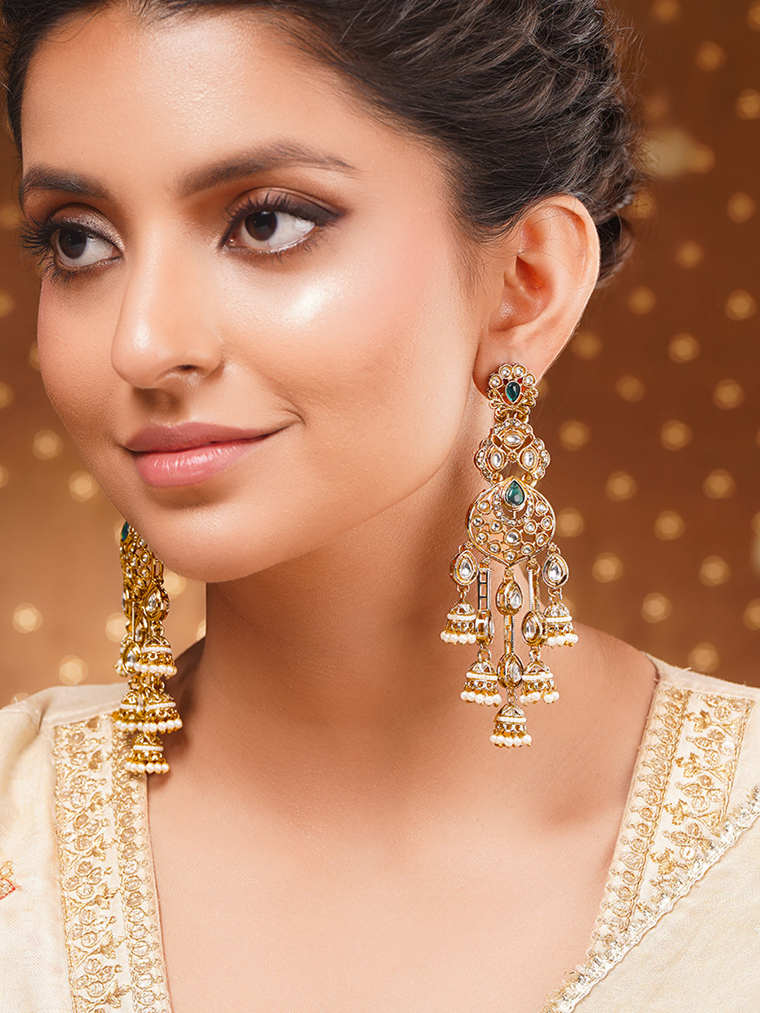 Emerald Bridal Jhumki Chandelier Earrings