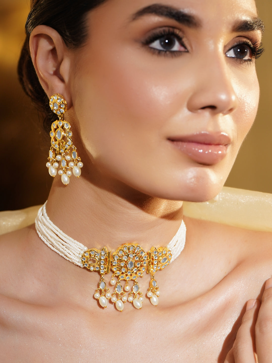 White Beaded Pearl Drop Necklace Set
