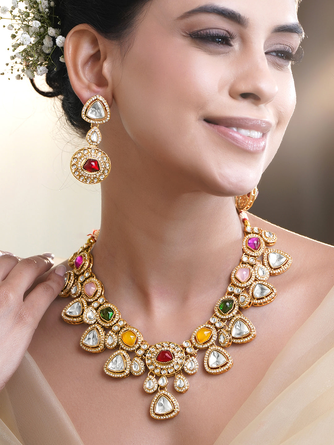 Multicolor Cubic Zirconia Kundan Set