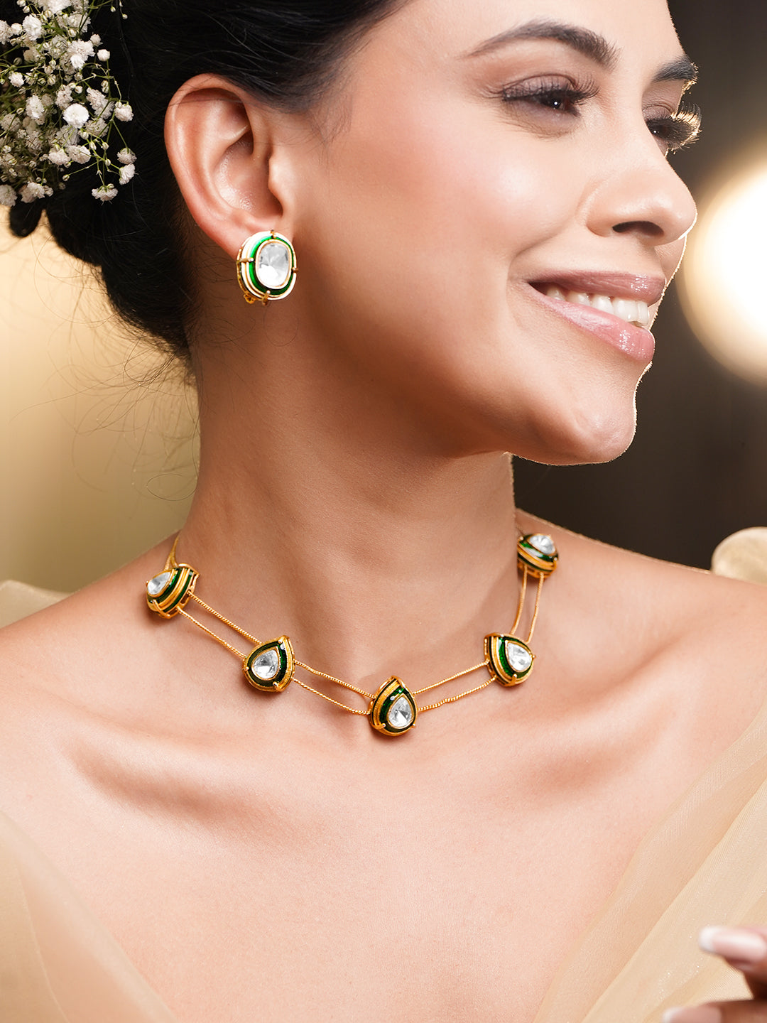 Regal Green Enamel Kundan Choker Set