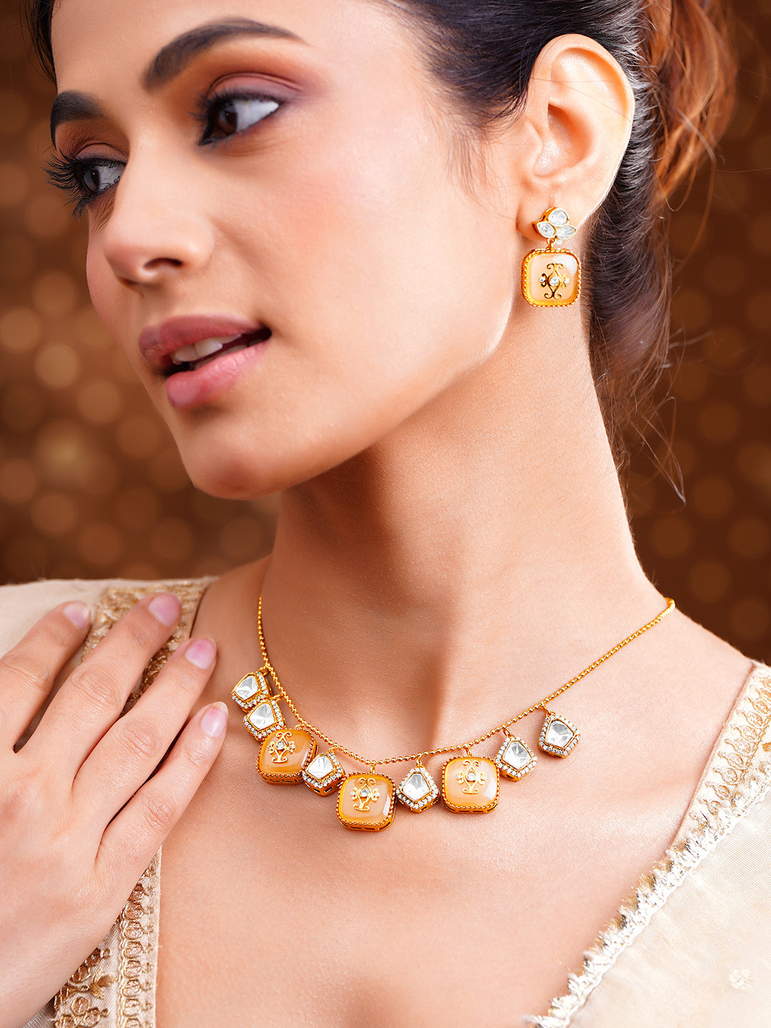 Peach Luxe Charm Drop Necklace Set