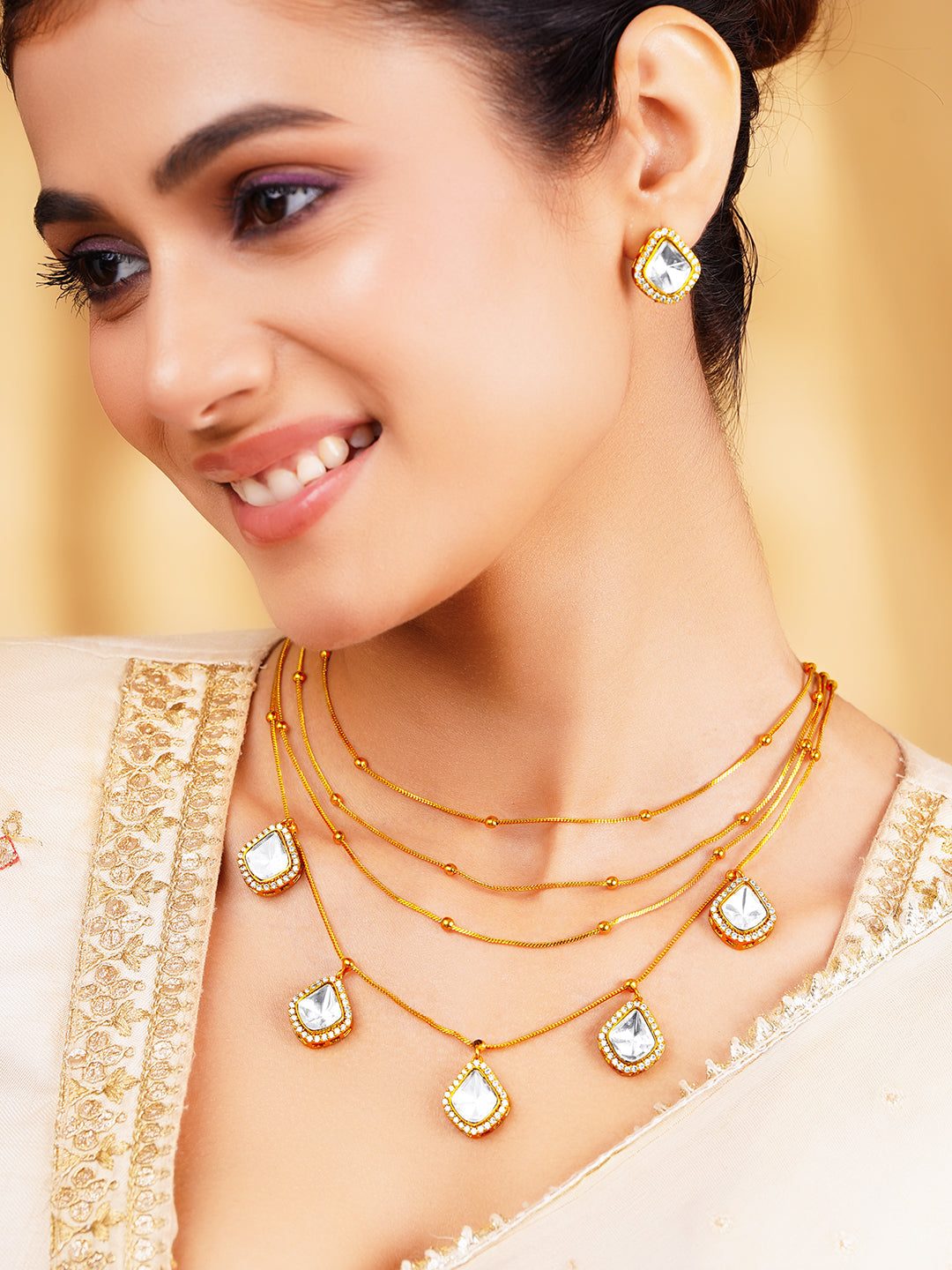 Layered Glow Charm Drop Necklace Set
