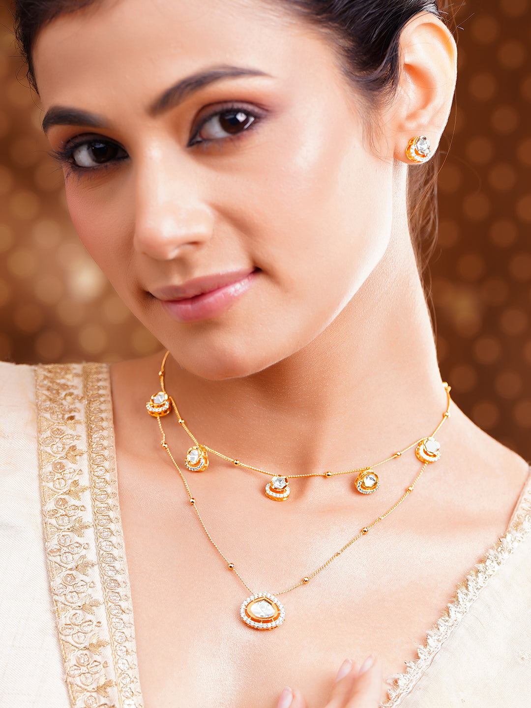 Golden Glow Layered Charm Necklace Set