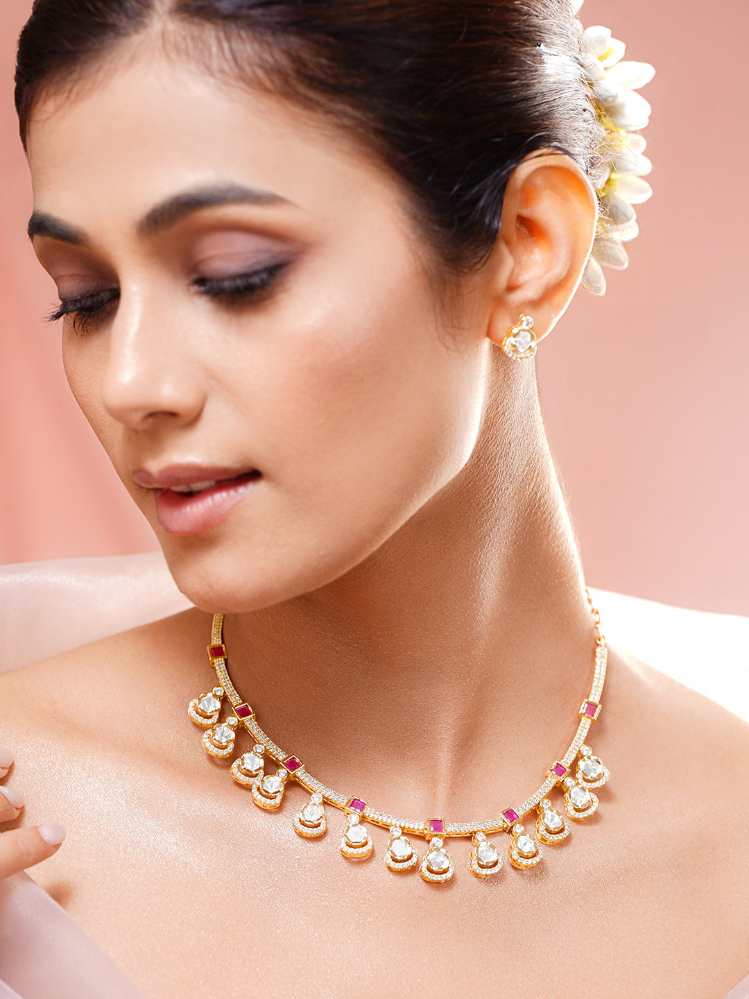 Ruby Crystal Drop Necklace Set