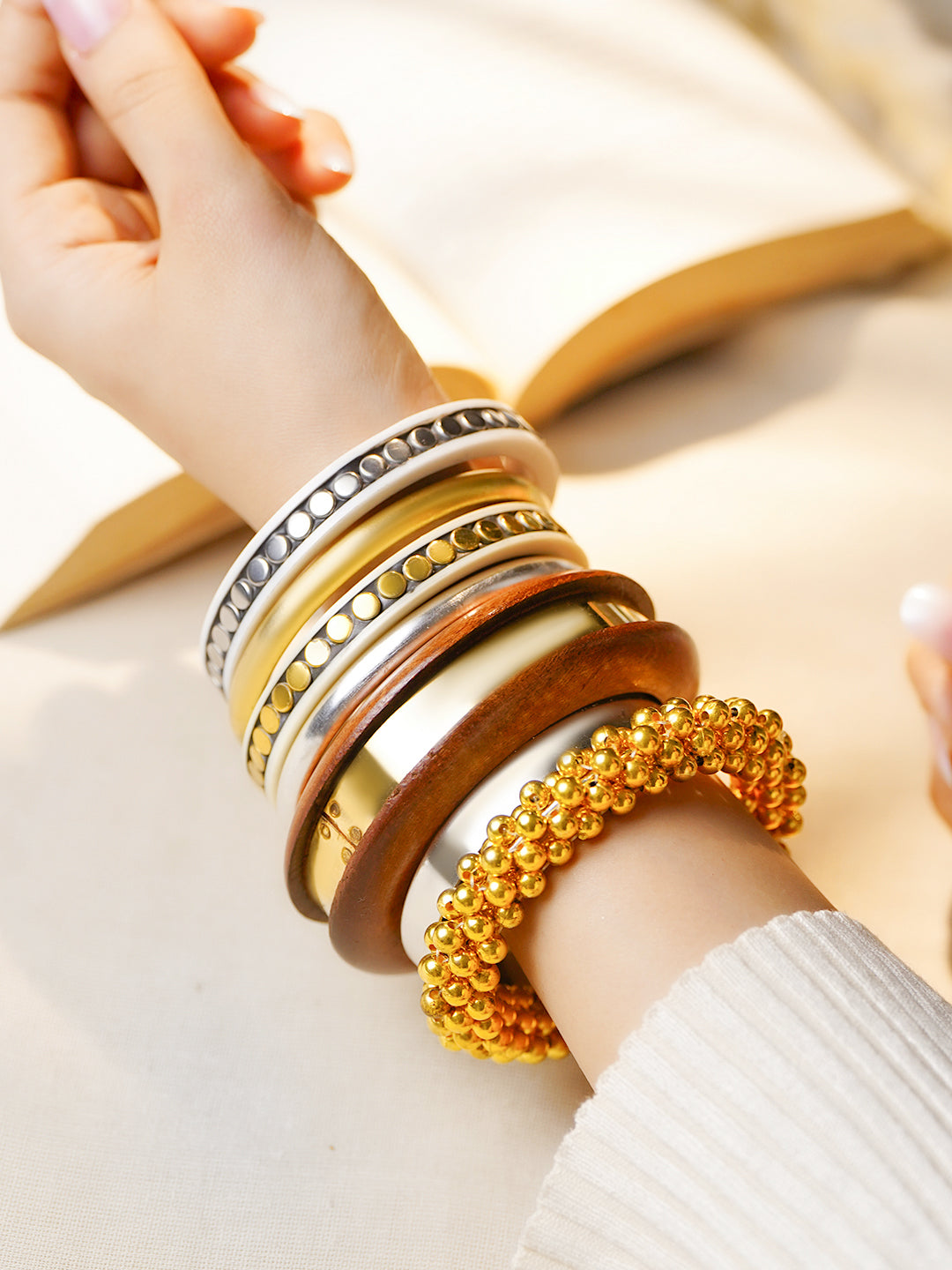 Mixed Texture Fusion Statement Bangles Set