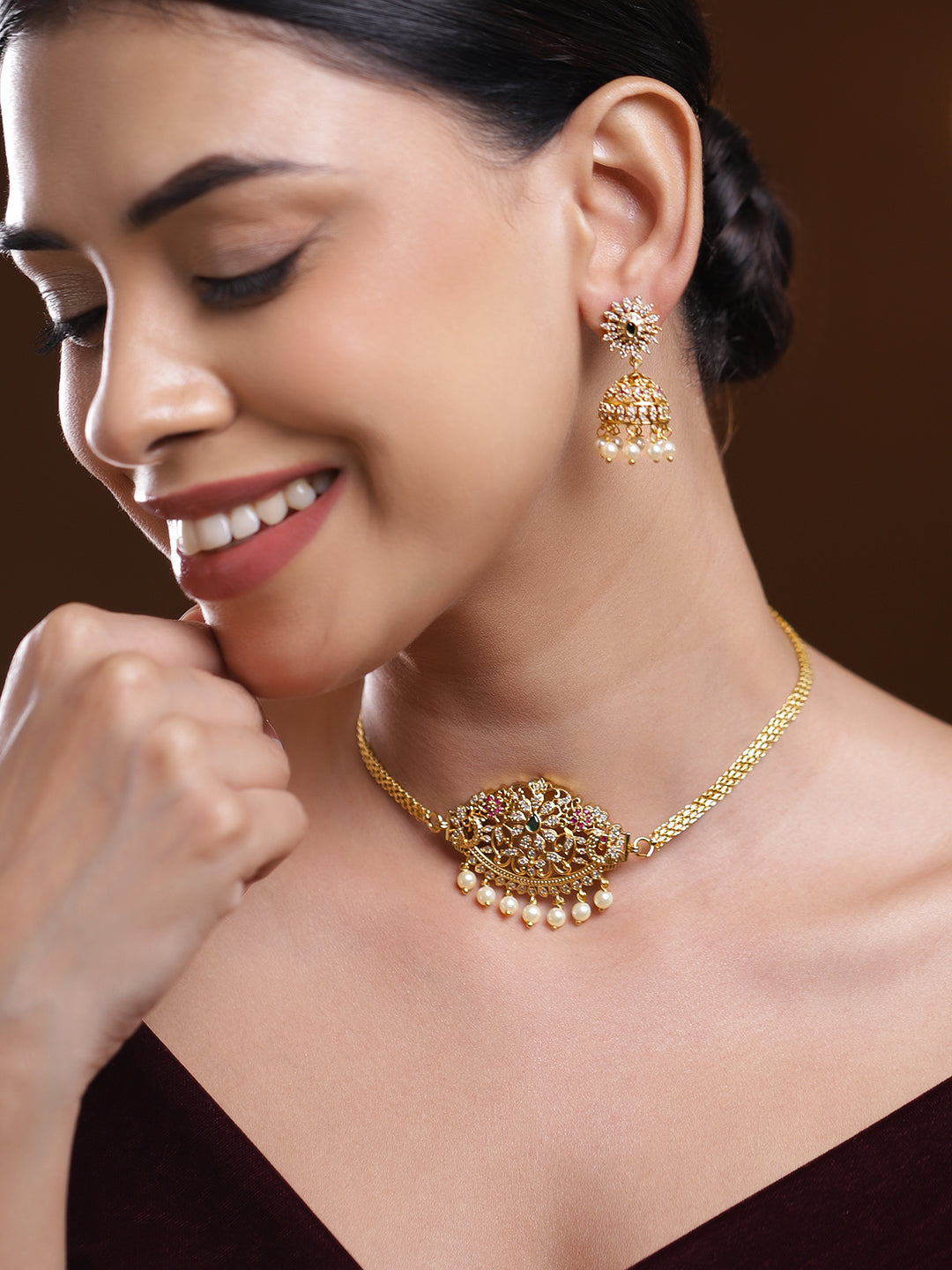 Pearl Drop Gold Necklace Set