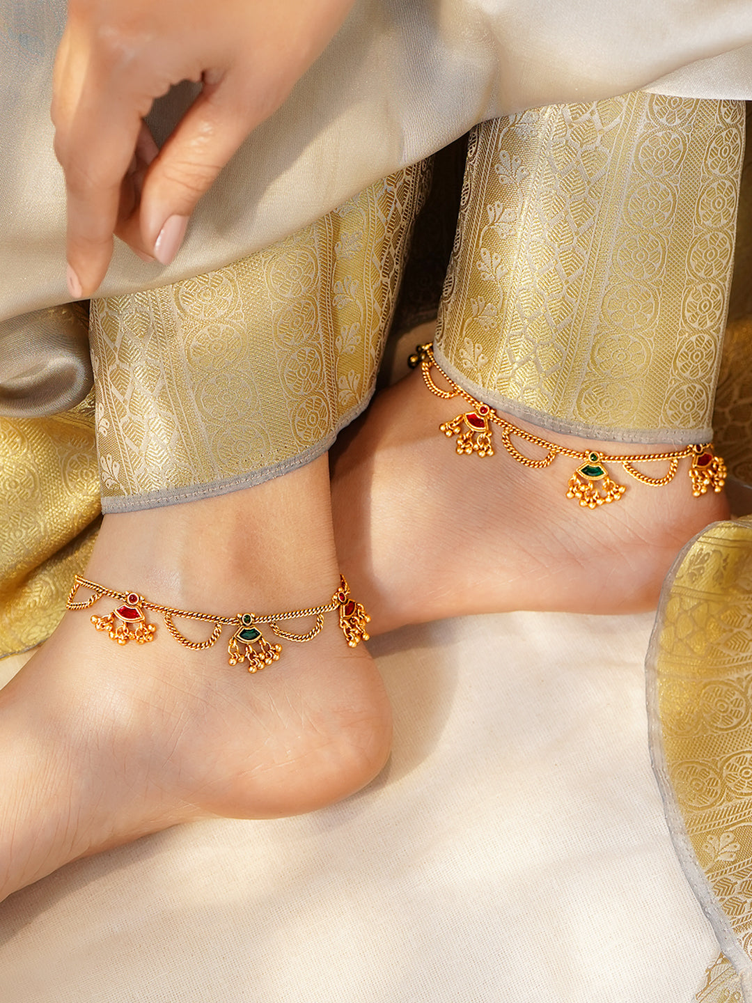 Traditionas in Hues Golden Anklets